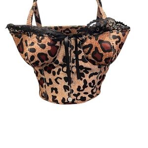 Leopard Print Corset purse with Lace Trim